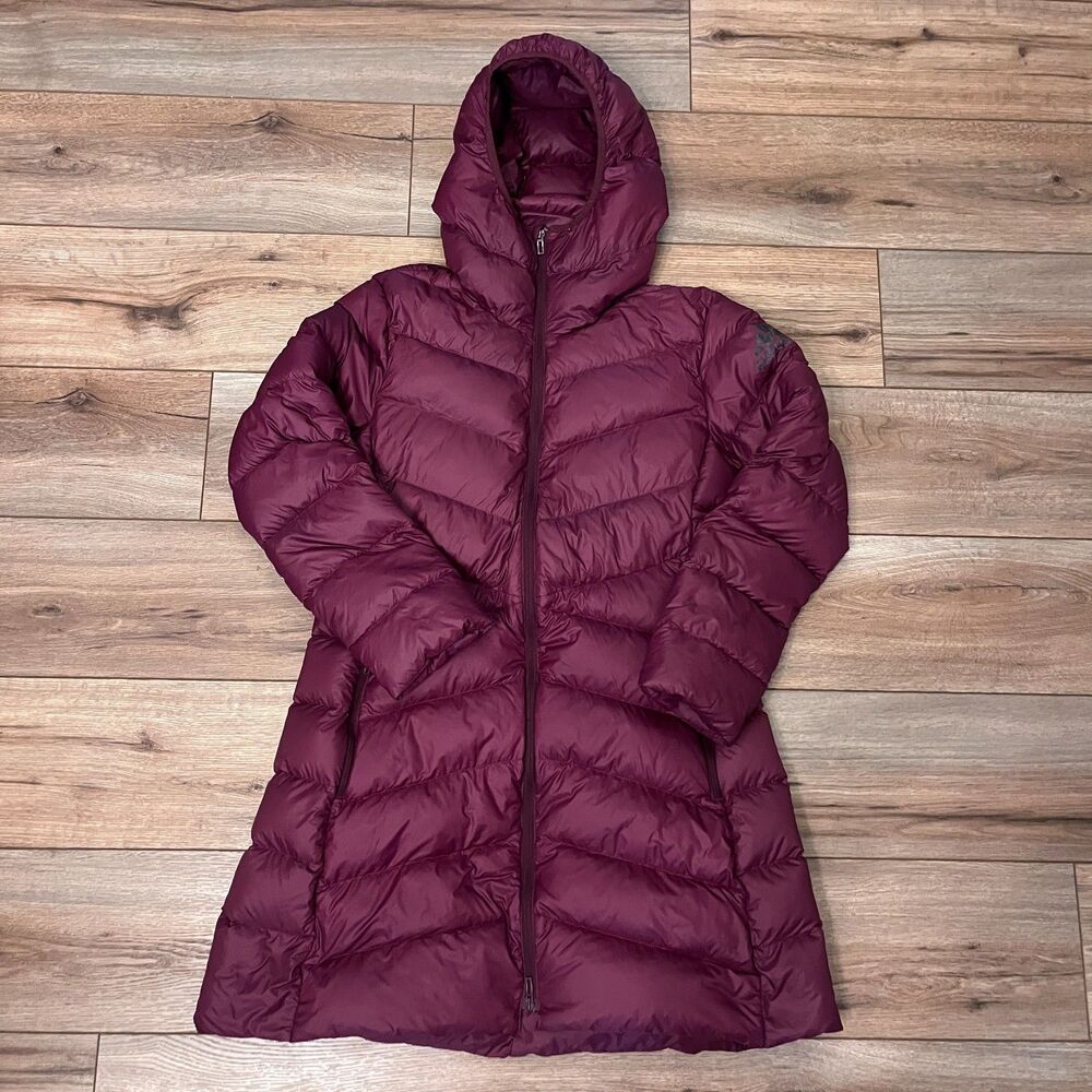Adidas Nuvic Duck Down Long Quilted Maroon Puffer Jacket Coat Womens L Climawarm